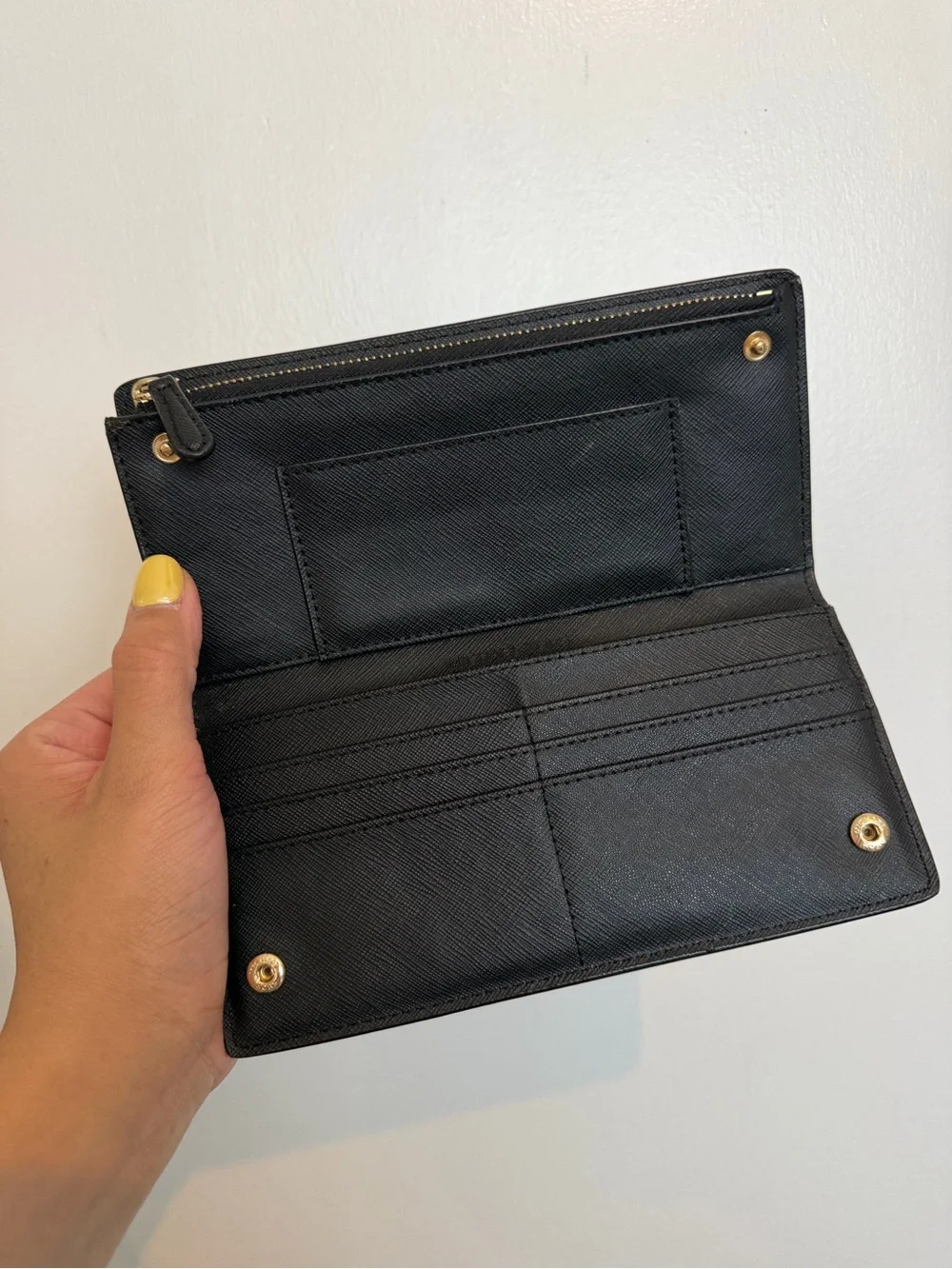 Michael Kors Black Saffiano Zip-Around Continental Wallet with Gold Logo